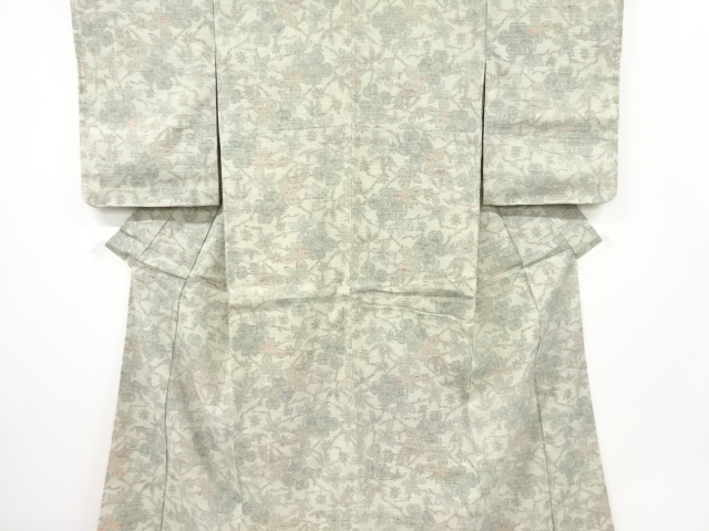 花模様織り出し　手織り真綿小千谷紬　着物